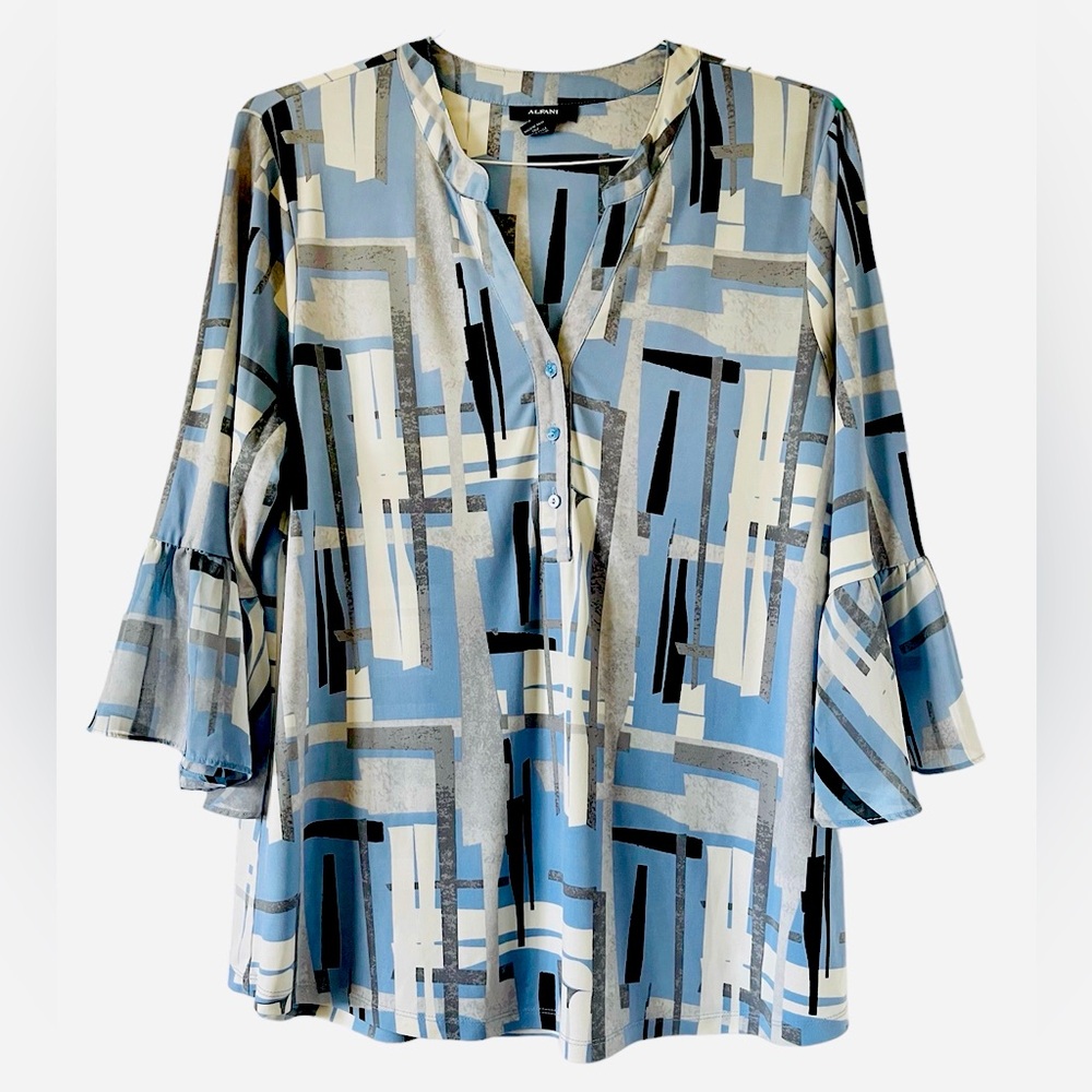 ALFANI women’s 3/4 Flared Sleeve 1/2 Button Front Sz L